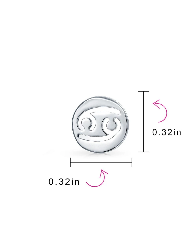 Bling Jewelry Tiny Simple Round Astrology Cancer Horoscope Zodiac Stud Earrings Sterling Silver