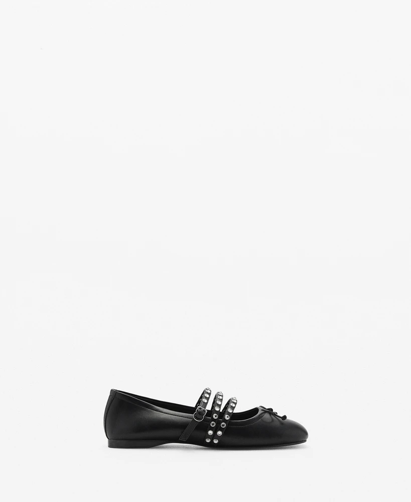 Mango Women's Straps Detail Studded Ballet Flats