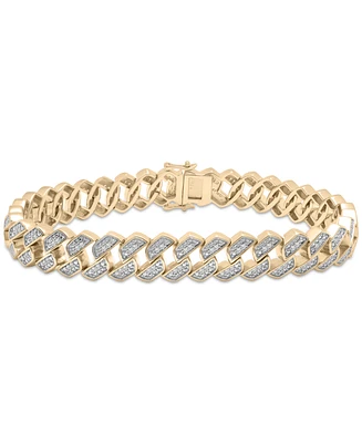 Men's Diamond Curb Link Bracelet (1 ct. t.w.) Sterling Silver (Also 14k Gold-plated silver)