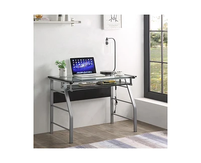 Kings Brand Furniture Metal and Glass Top Home Office Computer Desk/Table