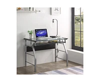 Kings Brand Furniture Metal and Glass Top Home Office Computer Desk/Table