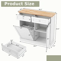 Wooden Kitchen Trash Cabinet Tilt Out Bin Holder with Drawer & Storage Shelf