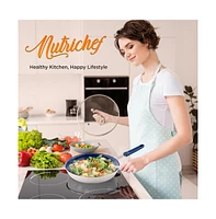 NutriChef 12'' Large Fry Pan with Lid - Non-stick Pan with Silicone Handle, Ceramic Coating Inside