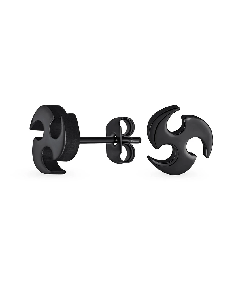 Bling Jewelry Tribal Star Swirl Stud Earrings Silver Black Stainless Steel