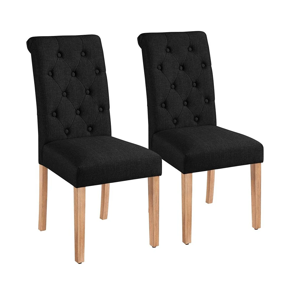 Yaheetech 2PCS High Dark Gray Classic Fabric Upholstered Pu Leather Dining Chair