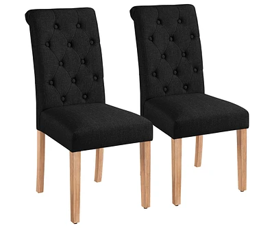 Yaheetech 2PCS High Dark Gray Classic Fabric Upholstered Pu Leather Dining Chair