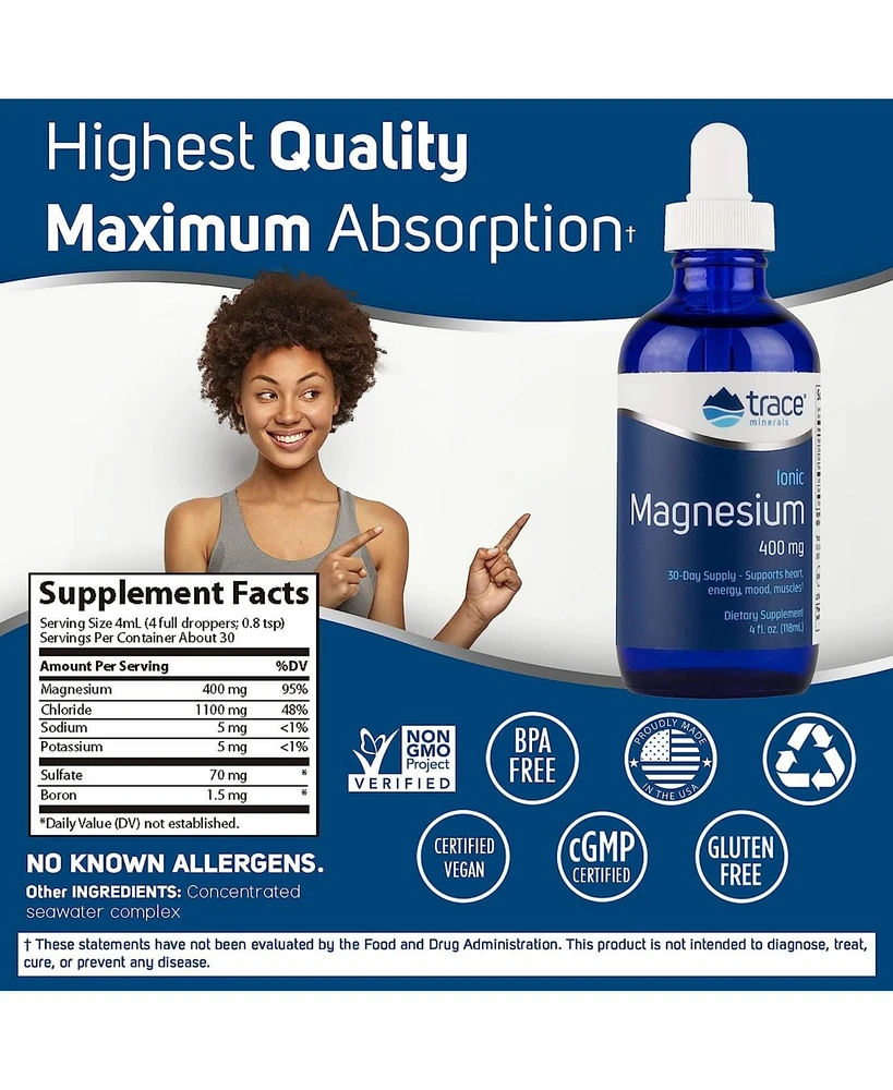 Trace Minerals | Liquid Ionic Magnesium 400 mg | 2 fl oz