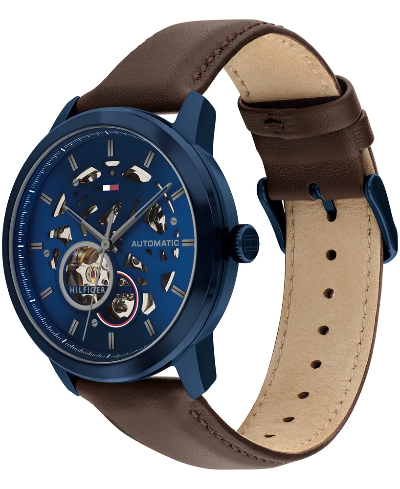 Tommy Hilfiger Men's Automatic Brown Leather Strap Watch 43mm