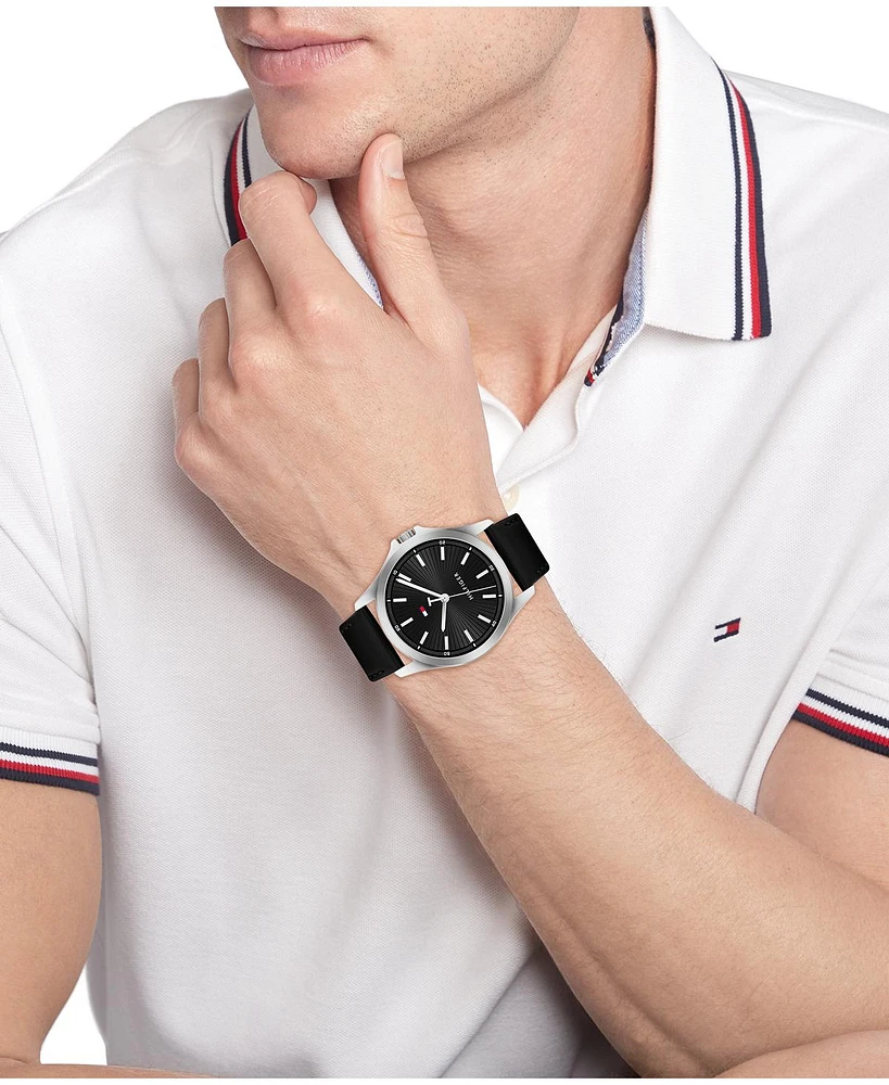 Tommy Hilfiger Quartz Black Leather Strap Watch 42mm