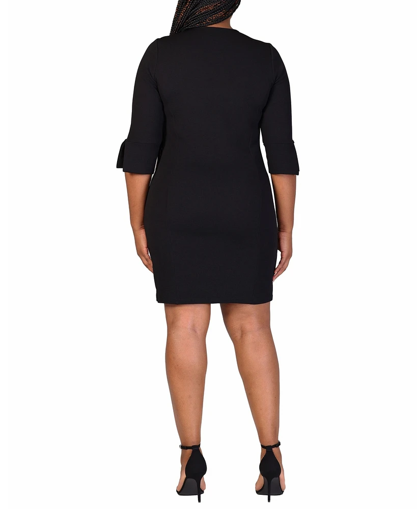 24seven Comfort Apparel Plus Three Quarter Sleeve Mini Dress