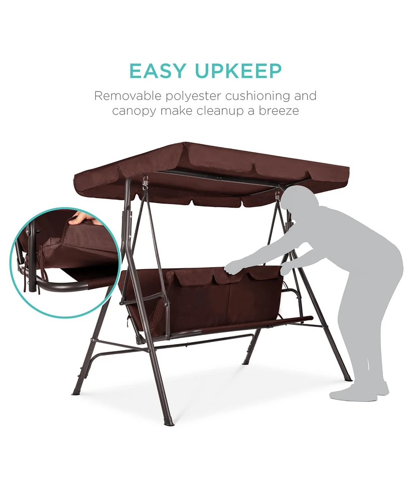 Best Choice Products 2-Person Outdoor Large Convertible Canopy Swing Glider Lounge Chair w/ Removable Cushions