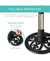 Best Choice Products Outdoor Rustic Pedestal Bird Bath Accent for Garden, Yard w/ Fleur-de-Lis Accents