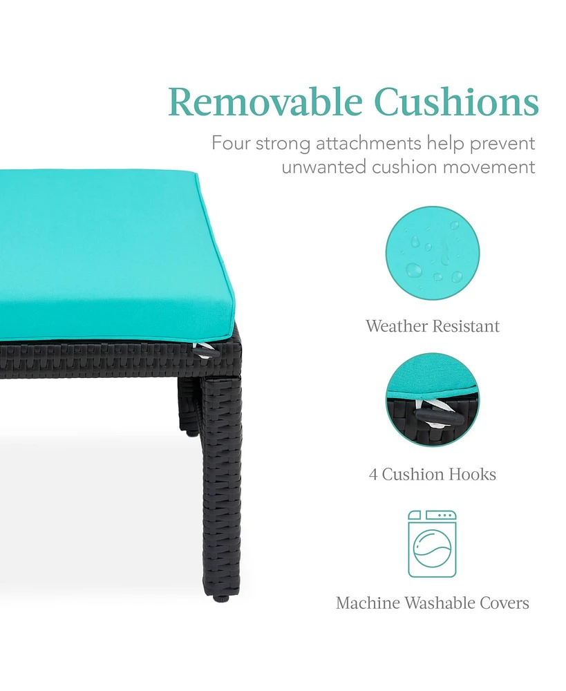 Best Choice Products Set of 2 Multipurpose Patio Wicker Ottomans w/ Removable Cushions, Steel Frame