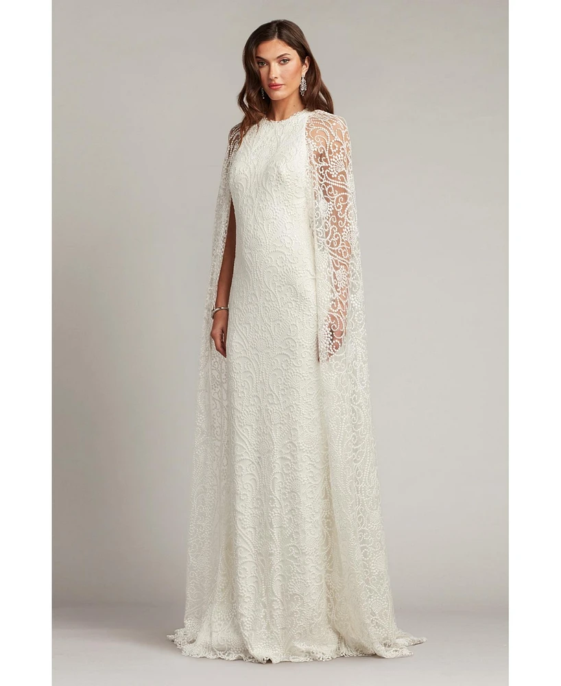 Tadashi Shoji Women's Piers Embroidered Cape Gown