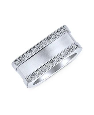 Bling Jewelry Greek Key Geometric Pave Cz Accent Cubic Zirconia Cross Rectangle Signet Statement Band Ring Stainless Steel