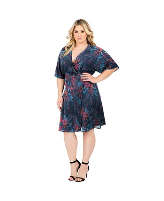 Standards & Practices Plus Size Floral-Print V-Neck Kimono Wrap Midi Dress