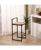 Set of 2 Bar Stools with Back Paper Rope Woven Counter Height Dining Chairs for Kitchen