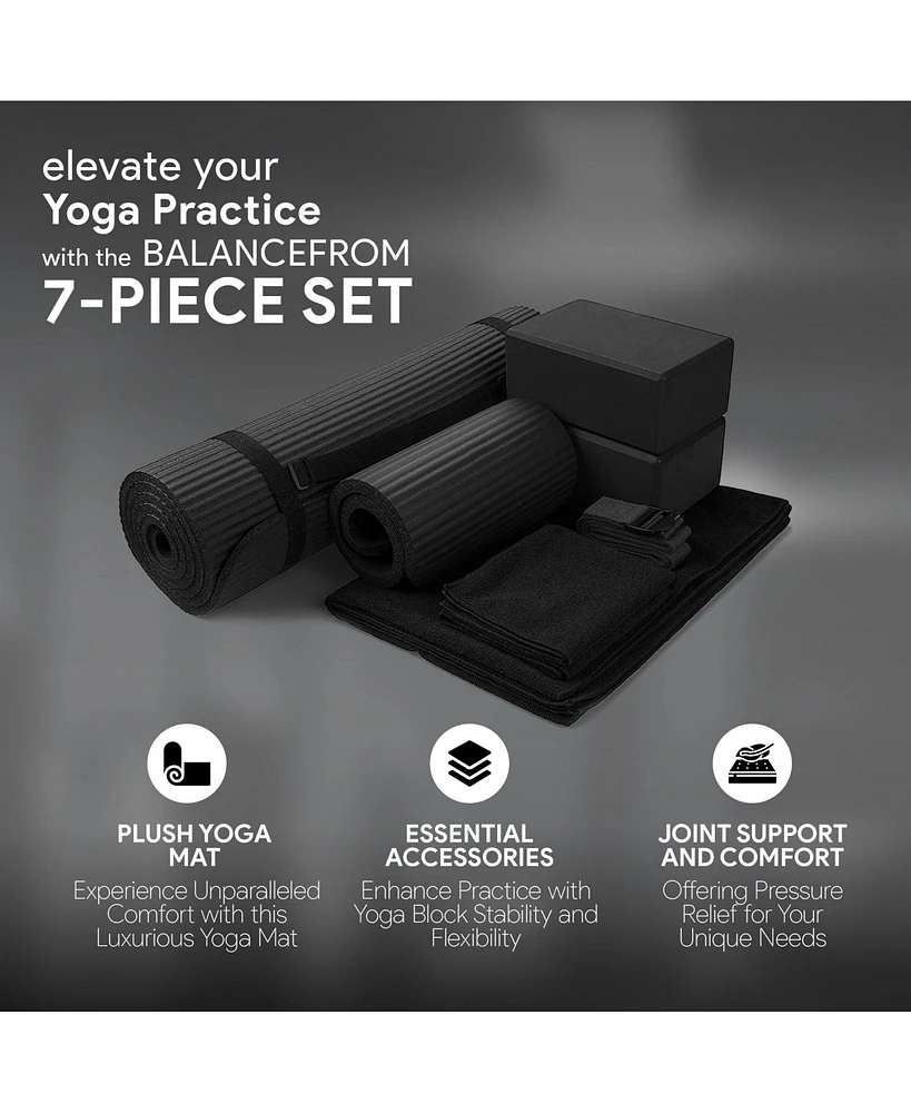 BalanceFrom Fitness 7 Piece Yoga Set with Mat, Stretch Strap & Knee Pad
