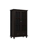 Famapy Brown Wooden Standard Bookcase with 3-Tier Shelves and Drawer