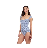 Profile by Gottex Women's Plumeria Cap Sleeve Shaped Bust One Piece