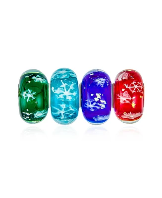 Bling Jewelry Set of 4 Christmas Charm Bead Snowflake Murano Glass Spacer for Bracelets