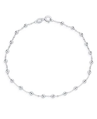Bling Jewelry Delicate Sturdy Petite 3mm Round Ball Bead Station Chain Anklet Hot Wife Ankle Bracelet For Women .925 Sterling Silver Made In Italy