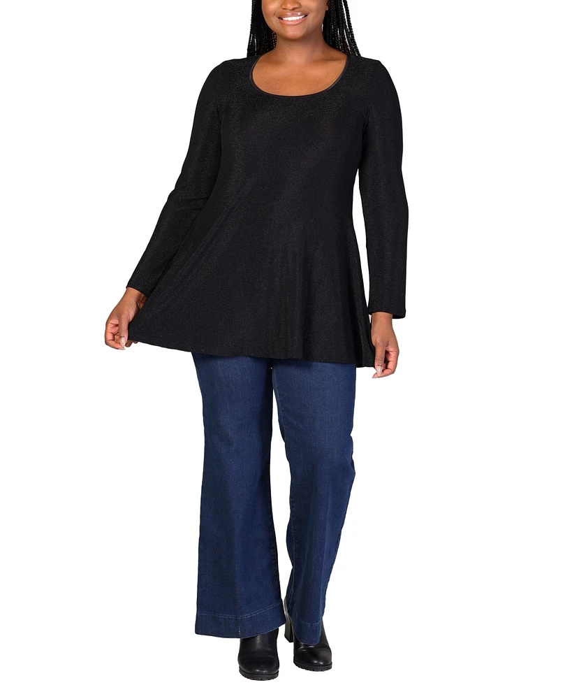 24seven Comfort Apparel Plus Scoop Neck Shimmery Tunic Top