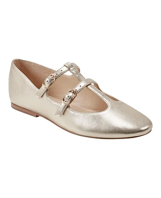 Marc Fisher Ltd Women's Evie Double Buckle T-Strap Flats