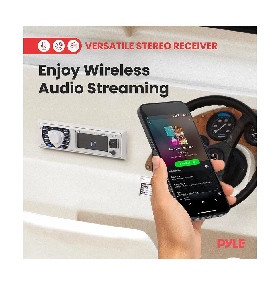 Pyle Marine Bluetooth Stereo Receiver & 4 Waterproof Speakers, Hands-Free Calling, Usb/Sd Readers, Am/Fm Radio