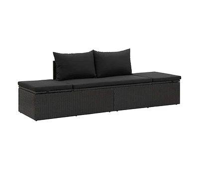 Sun Bed with Cushions Poly Rattan Black