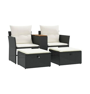 vidaXL Patio Sofa 2-Seater with Stools Black Poly Rattan