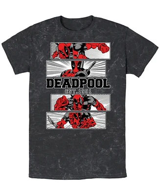 Fifth Sun Men's Deadpool 4 Panel 2 Tone Short Sleeve Mineral Wash Tee