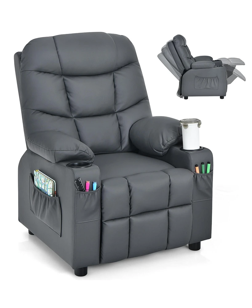 Kids Youth Recliner Chair Pu Leather w/Cup Holders & Side Pockets
