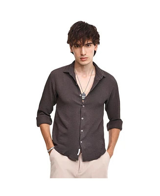 Men's Charcoal Black Weave-Textured Shirt