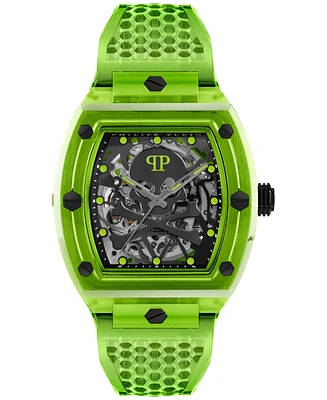 Philipp Plein Men's Automatic Skeleton Green Tpu Strap Watch 44x56mm