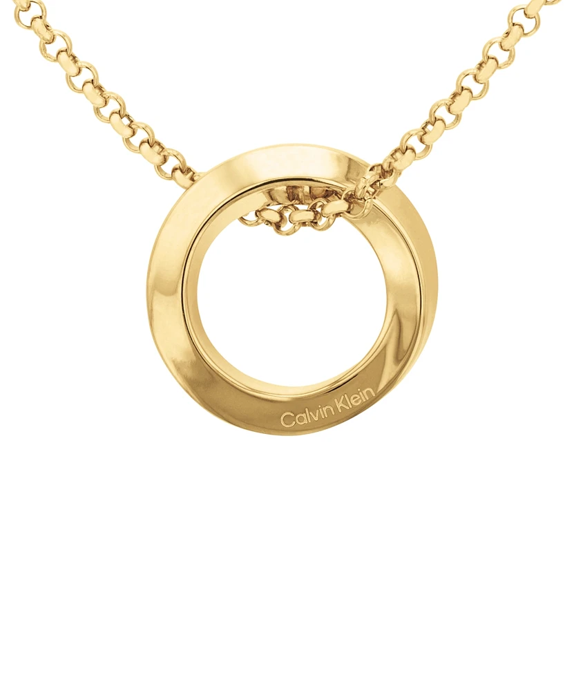 Calvin Klein Gold-Tone Stainless Steel Twist Ring Pendant Necklace, 16" + 2" extender