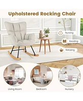 Linen Nursery Rocking Chair with High Backrest Padded Armrests & Seat for Nursery Light