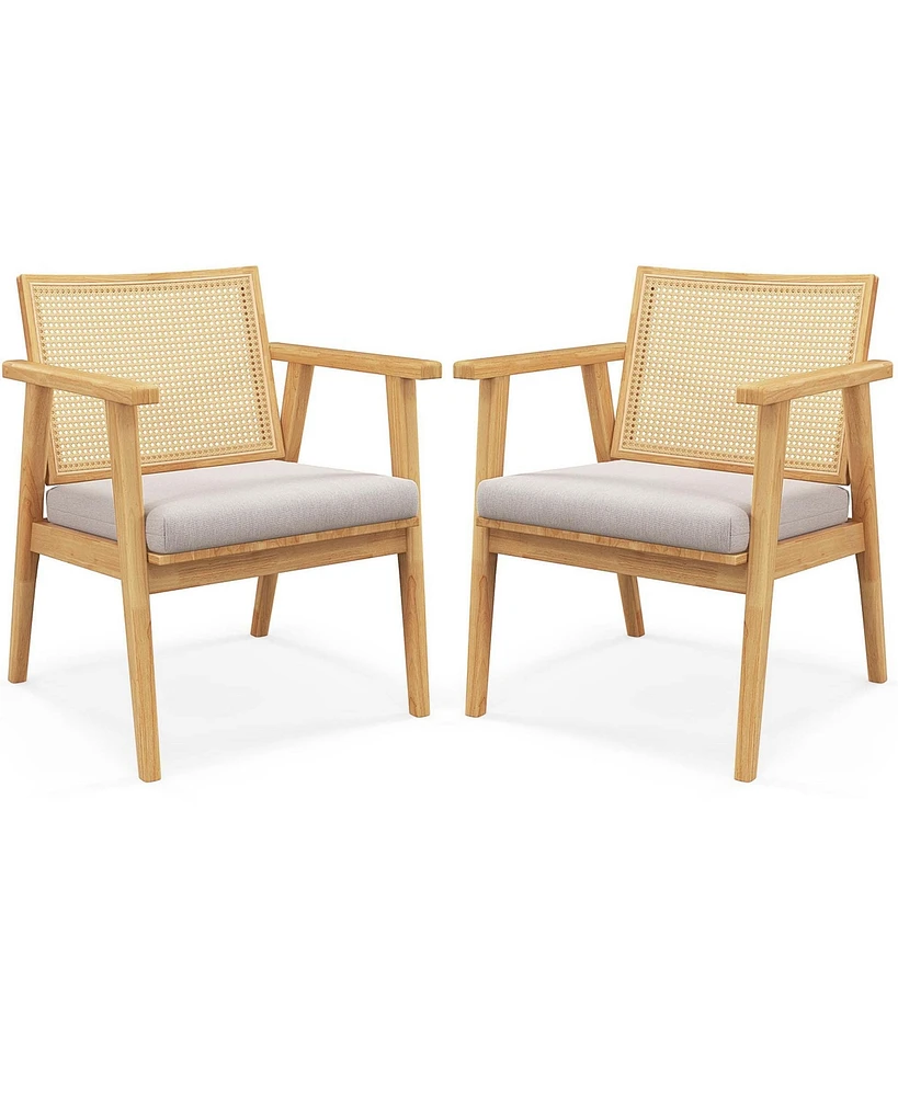 Mid Century Modern Accent Chairs Set of 2 with Breathable Rattan Back Dining Room