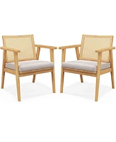 Mid Century Modern Accent Chairs Set of 2 with Breathable Rattan Back Dining Room