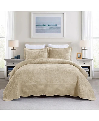 MarCielo 3 Pc Luxury Velvet Oversized Embroidery Soft and Plush Quilt Set King