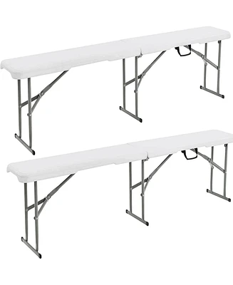 2PCS 6 Ft Portable Folding Bench Outdoor Picnic Bench 550 lbs Limited for Dining