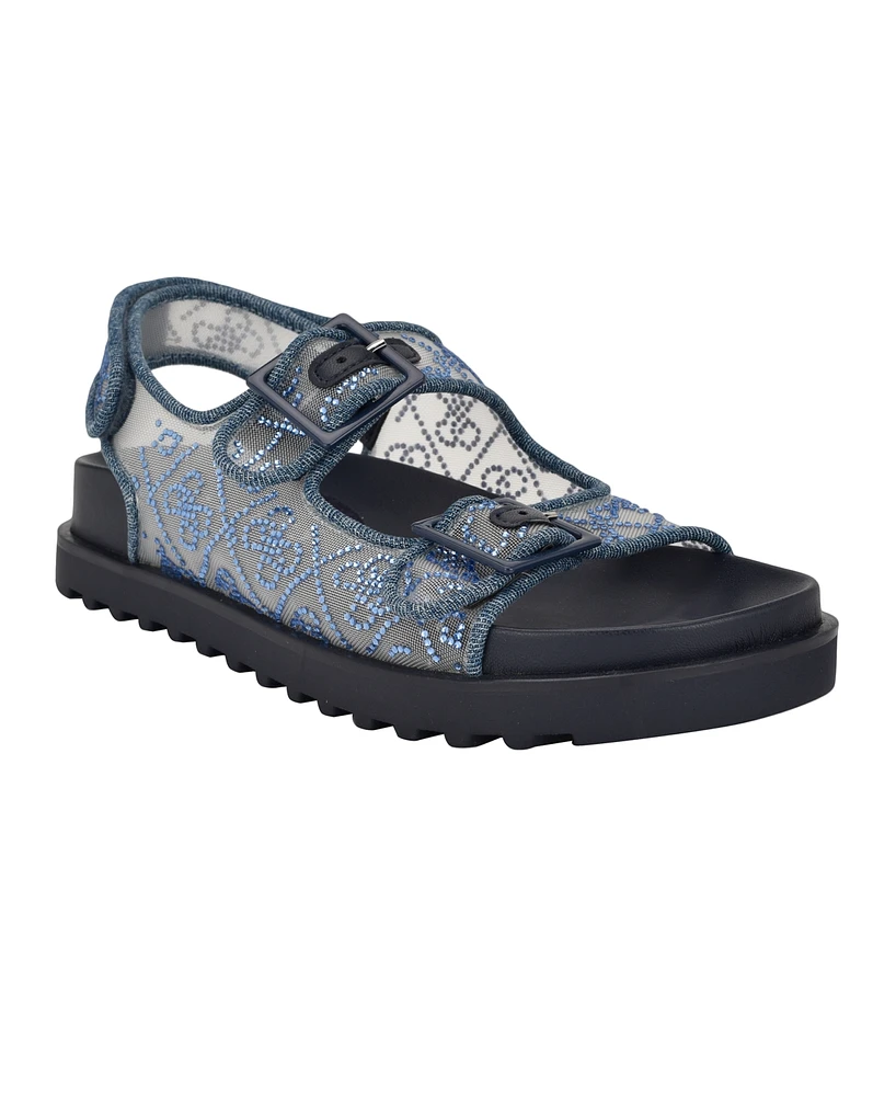 Guess Women's Frella Two Band Embellished Footbed Sandals