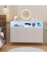 Pink Dresser with Led Light for Bedroom 6 Drawer
