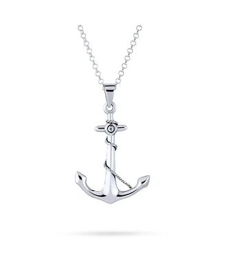 Bling Jewelry Nautical Tropical Vacation Sailor Ship Boat Rope Anchor Pendant Necklace .925 Sterling Silver 1.5 Inch