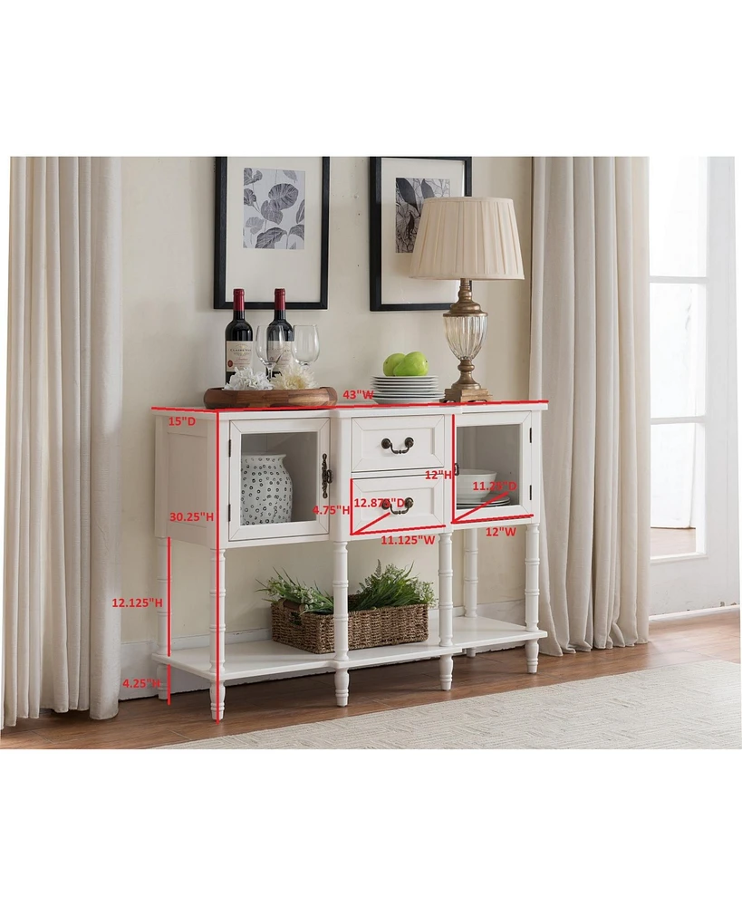Kings Brand Furniture Modern Sideboard Buffet Cabinet, Console Sofa Table with Glass Doors, Storage Drawers & Shelves for Kitchen, Dining Living Room