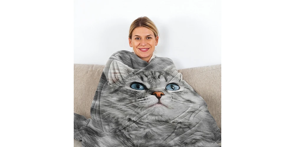 Slickblue Cute Cat Blanket for Cat Lovers Fleece Flannel Throw Black and White Print