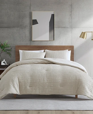 Kenneth Cole New York Serenity Wavy Lines Beige Embossed 3-Pc. Duvet Cover Set