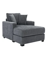 43.5" Oversized Chaise Lounger Modern Style Sofa Couch, with Pillows, Charge Station & Cup Holders, Chenille Fabric, Blue Gray