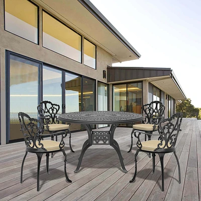 (Cushions In Random Colors)5-Piece Set Of Cast Aluminum Patio Furniture With Cushions