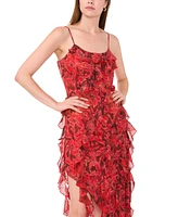Parker Women's Metallic-Print Asymmetrical Ruffled Midi Dress